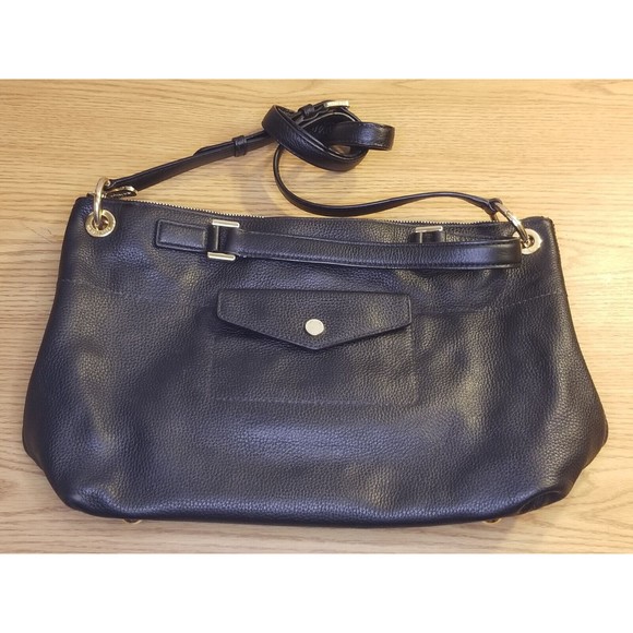 Michael Kors Handbags - Michael Kors Black Satchel Shoulder Bag Handbag Hamilton Pebbled Leather EUC